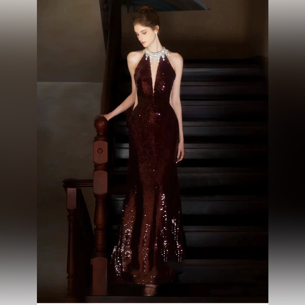 House of CB Deep Red Sequin Backless Dress